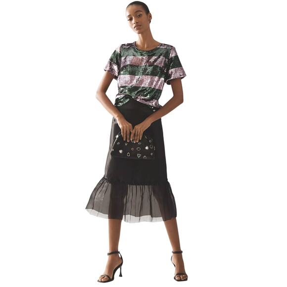 ANTHROPOLOGIE Maeve Short-Sleeve Sequin Striped Top S - Picture 2 of 10